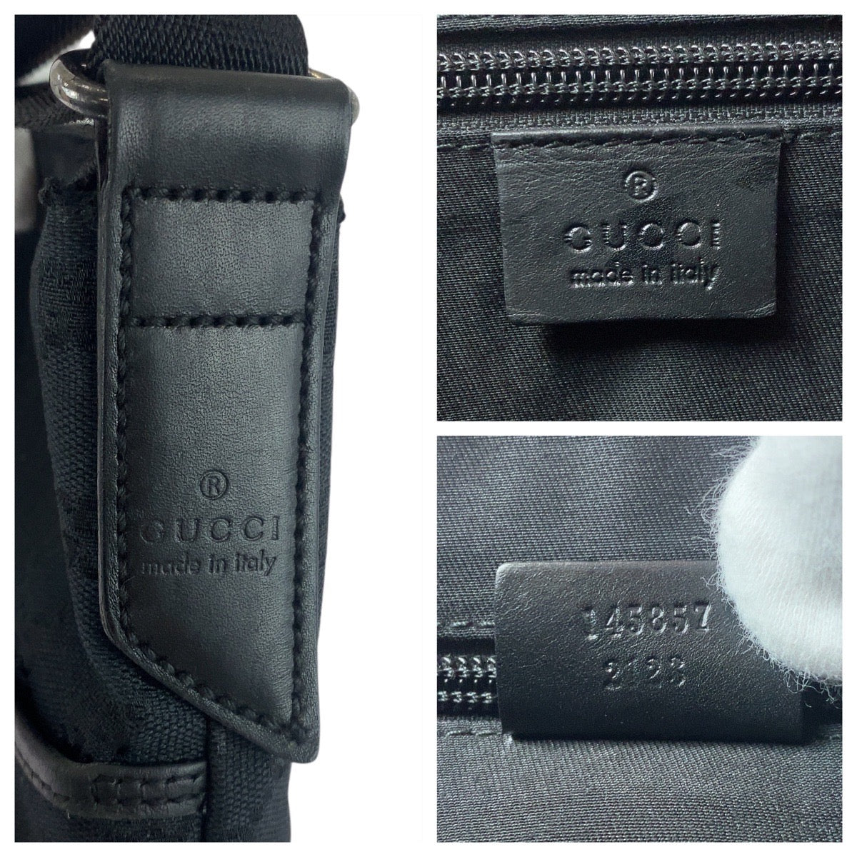 20603
GUCCI グッチ ブラック 黒 シルバー金具 GGキャンバス / レザー 145857 ショルダーバッグ メッセンジャーバッグ レディース AB28