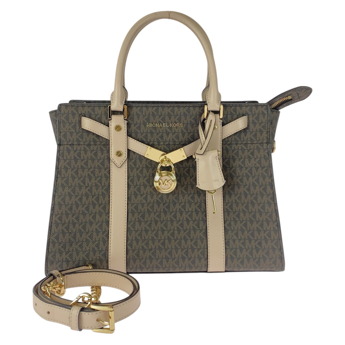 20604
Michael Kors MK Signature Hamilton Satchel Brown Beige PVC 30F9G0HS3B Handbag Tote Bag Shoulder Bag 2WAY Women's SA15