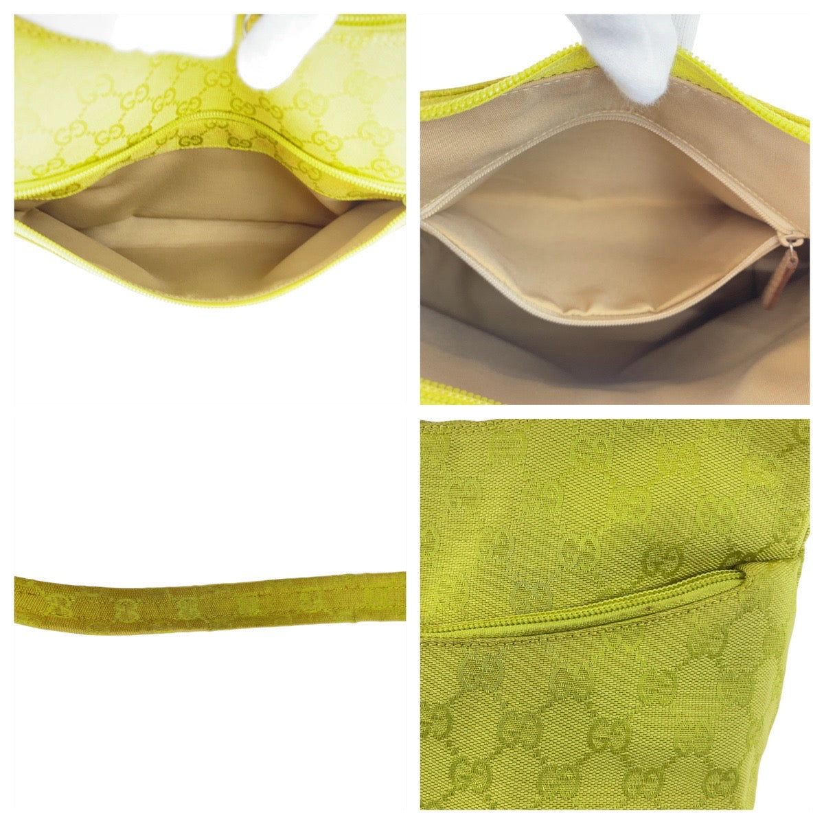 20606
GUCCI Yellow Beige Silver Hardware GG Canvas / Leather 001 3386 Shoulder Bag Women's AB18