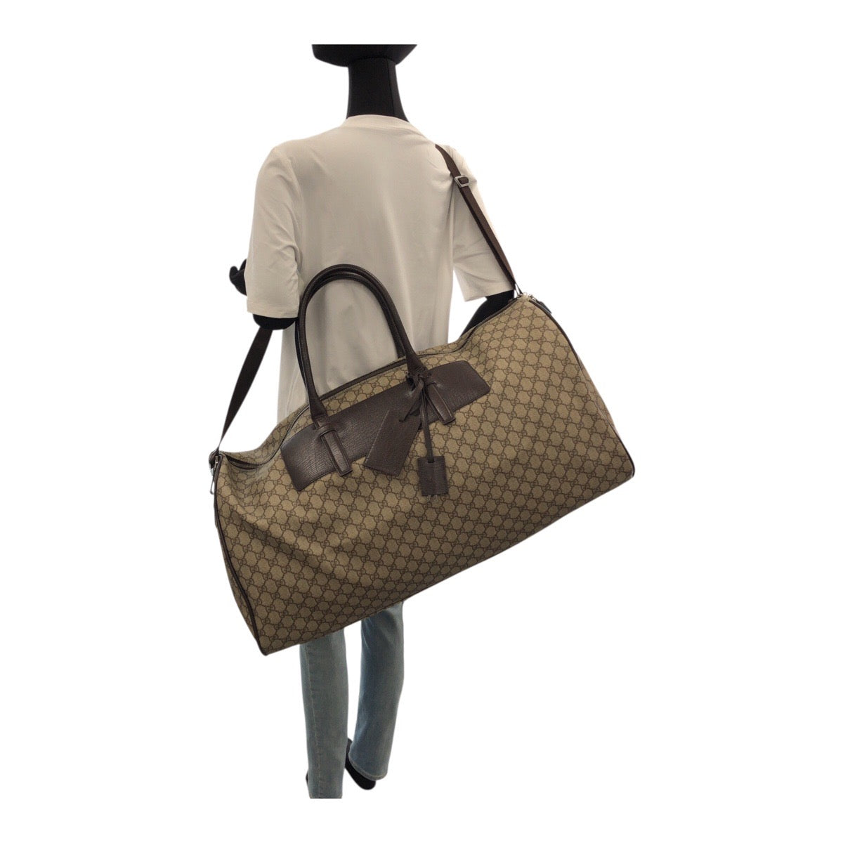 20609
GUCCI Brown Silver Hardware GG Supreme Canvas / Leather 101672 Boston Bag Shoulder Bag 2way Men's AB620