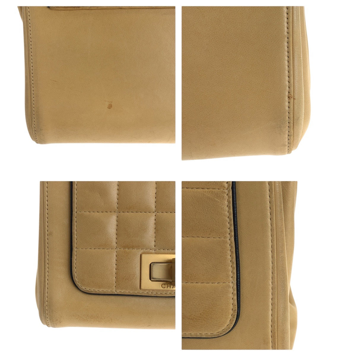 20610
CHANEL シャネル ヴィンテージ 2.55 チョコバー ターンロック ベージュ ゴールド金具 ラムスキン ショルダーバッグ チェーンショルダーバッグ レディース AB100