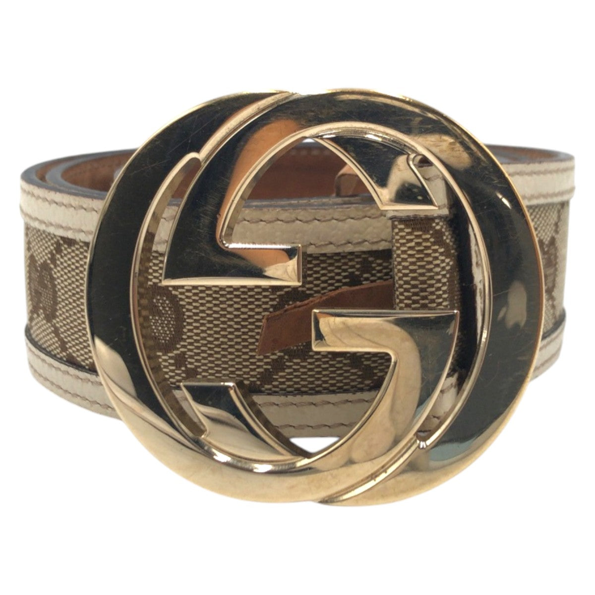 20613
GUCCI グッチ インターロッキングG ブラウン ベージュ ゴールド金具 キャンバス / レザー 114876 ベルト 男女兼用 レディース AB14