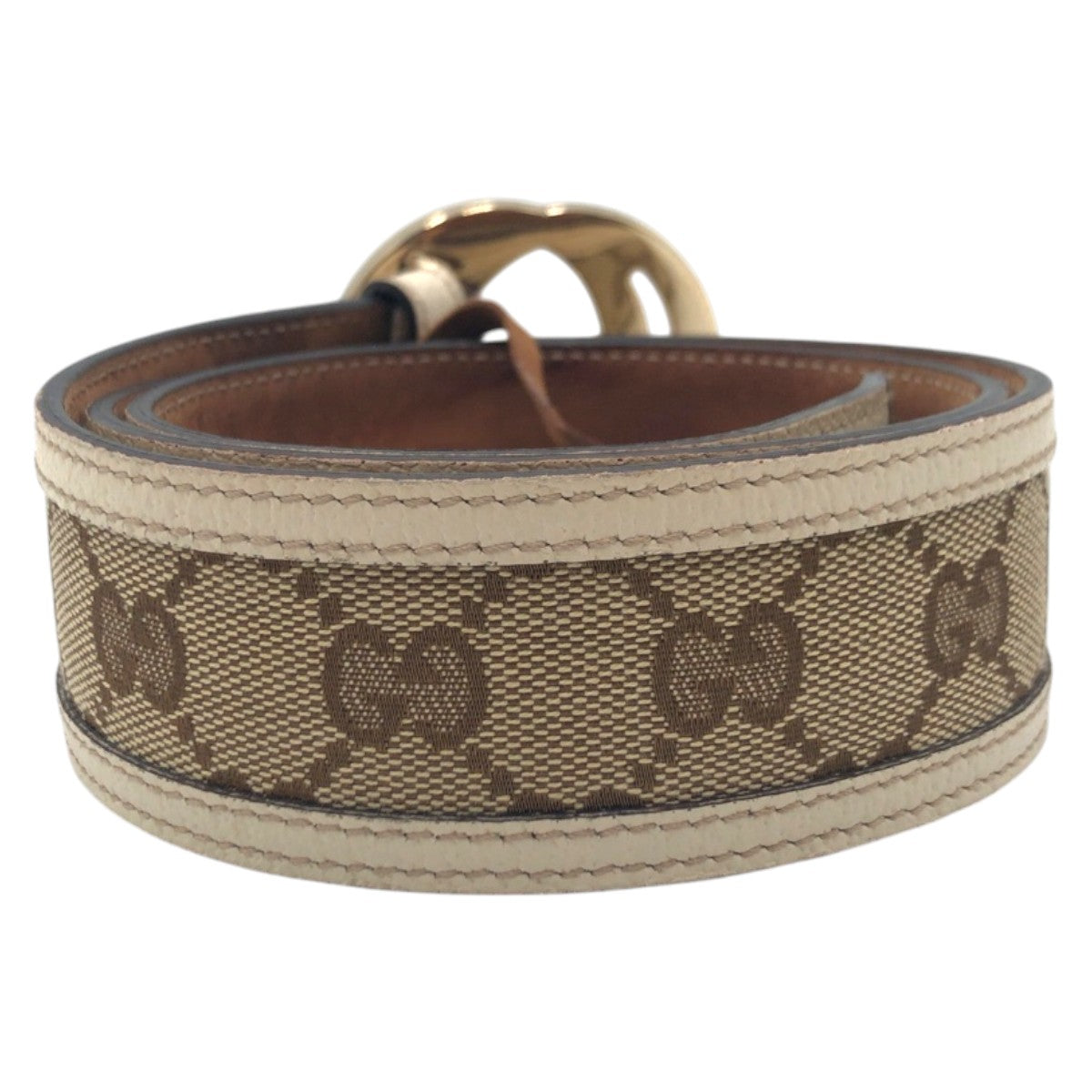 20613
GUCCI グッチ インターロッキングG ブラウン ベージュ ゴールド金具 キャンバス / レザー 114876 ベルト 男女兼用 レディース AB14