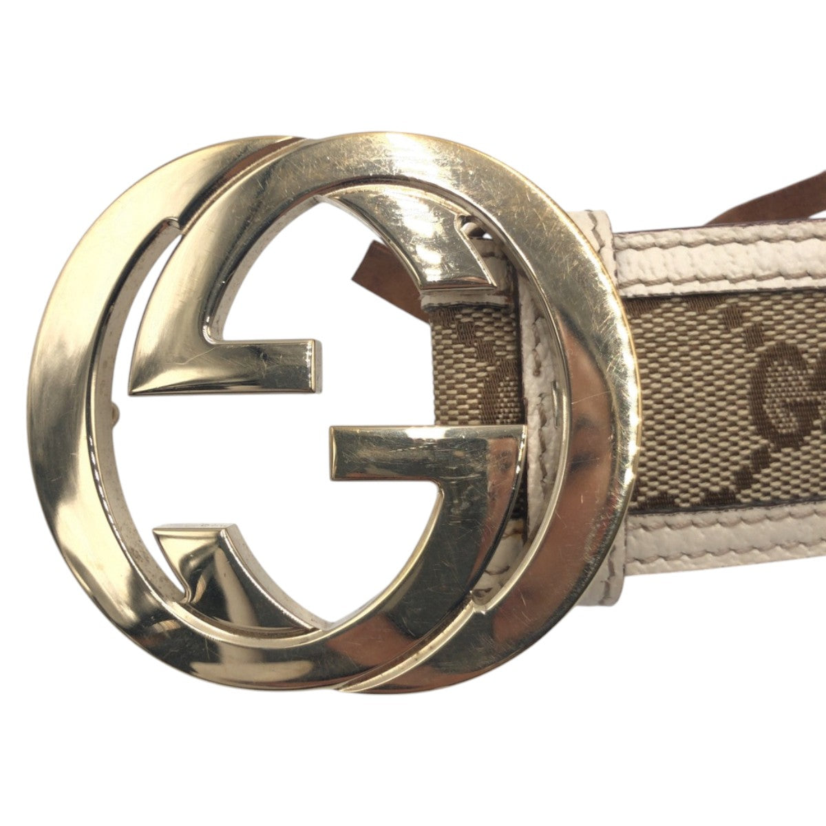 20613
GUCCI グッチ インターロッキングG ブラウン ベージュ ゴールド金具 キャンバス / レザー 114876 ベルト 男女兼用 レディース AB14