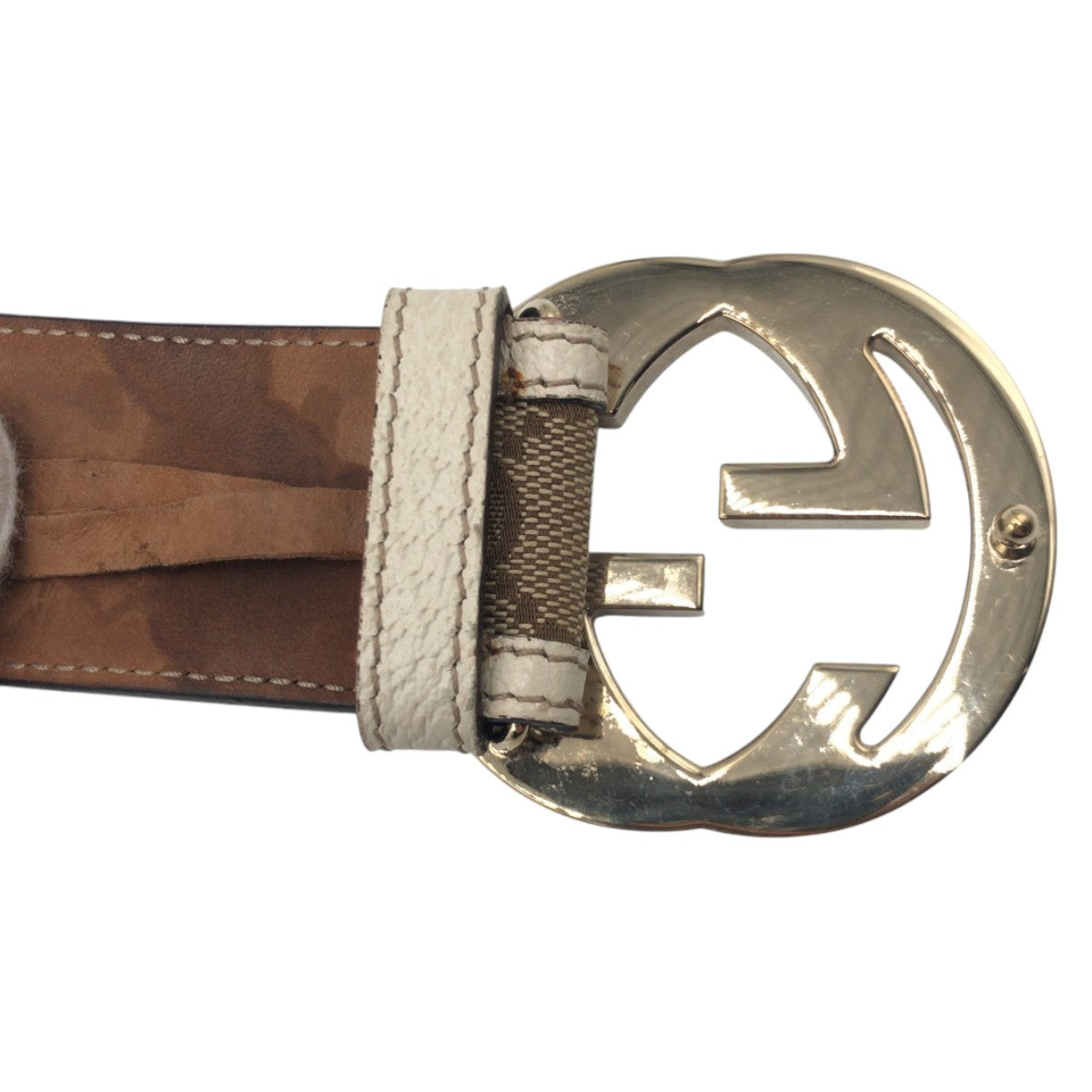 20613
GUCCI グッチ インターロッキングG ブラウン ベージュ ゴールド金具 キャンバス / レザー 114876 ベルト 男女兼用 レディース AB14