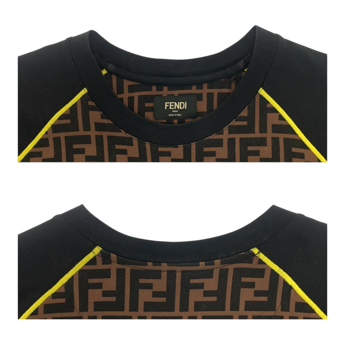 20616
FENDI フェンディ ズッカ柄 ラグラン サイズS ブラウン イエロー コットン CA05904627 半袖Ｔシャツ メンズ A42