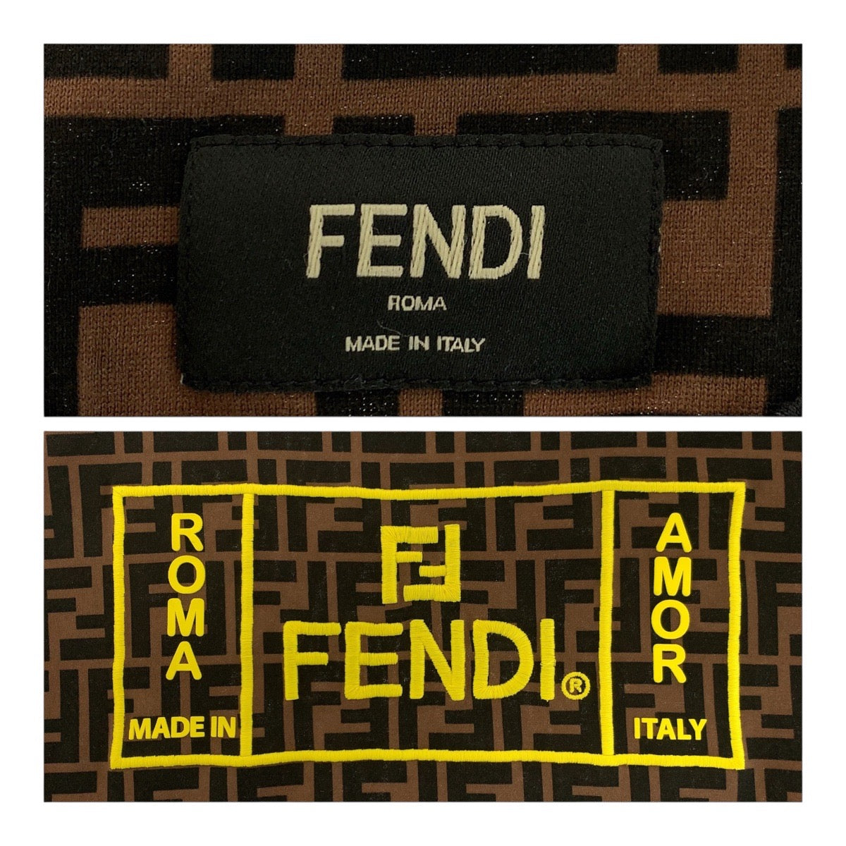 20616
FENDI フェンディ ズッカ柄 ラグラン サイズS ブラウン イエロー コットン CA05904627 半袖Ｔシャツ メンズ A42