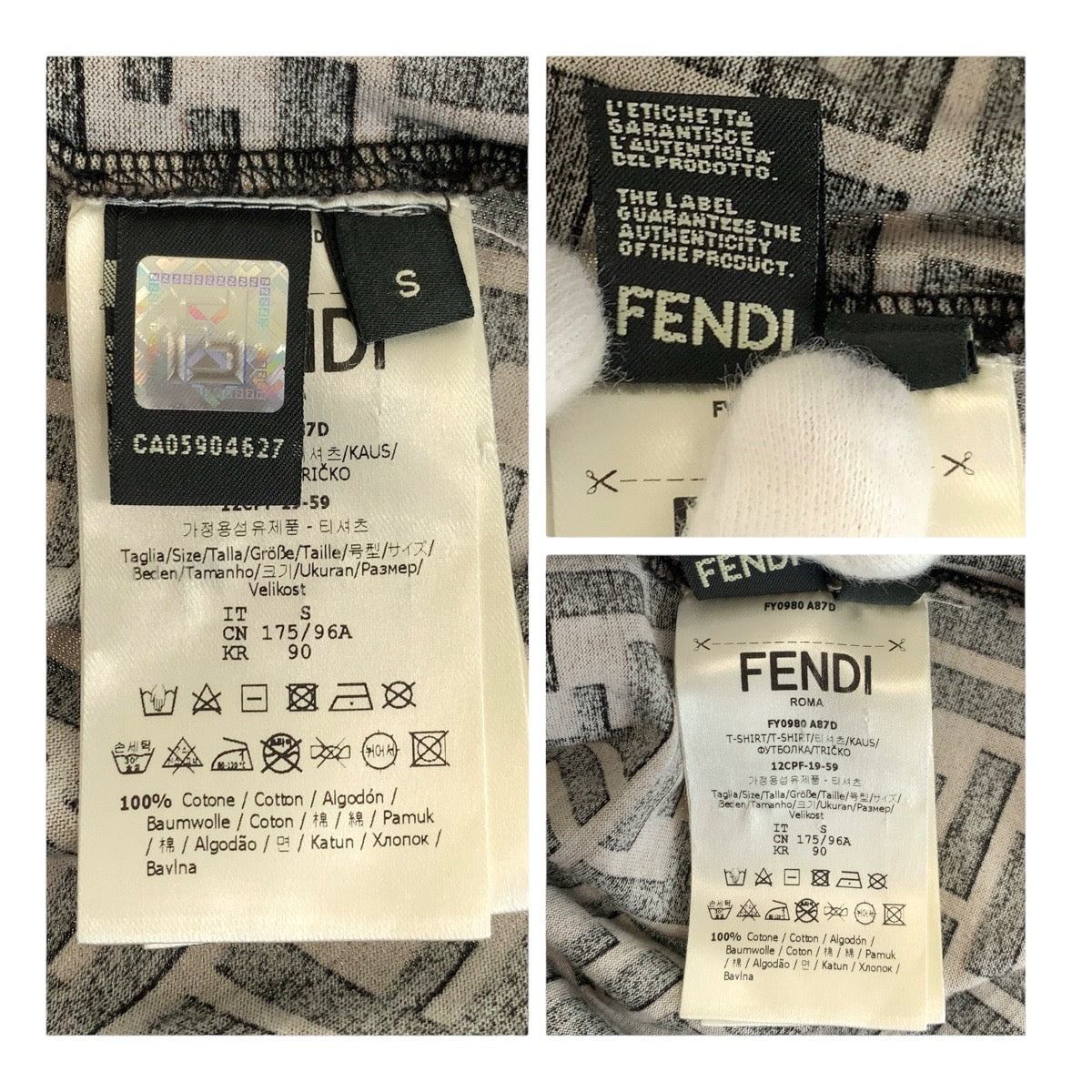 20616
FENDI フェンディ ズッカ柄 ラグラン サイズS ブラウン イエロー コットン CA05904627 半袖Ｔシャツ メンズ A42