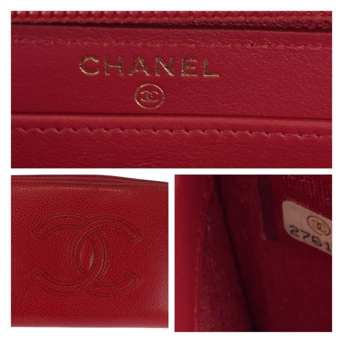 20617
CHANEL シャネル ココマーク レッド ゴールド金具 レザー 長財布 ラウンドファスナー レディース ABP56