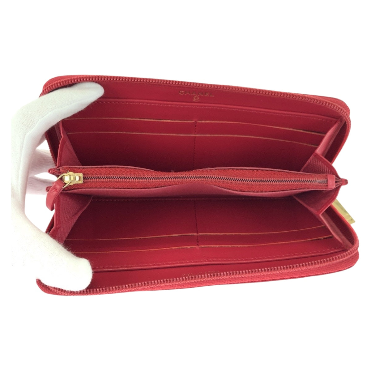 20617
CHANEL シャネル ココマーク レッド ゴールド金具 レザー 長財布 ラウンドファスナー レディース ABP56