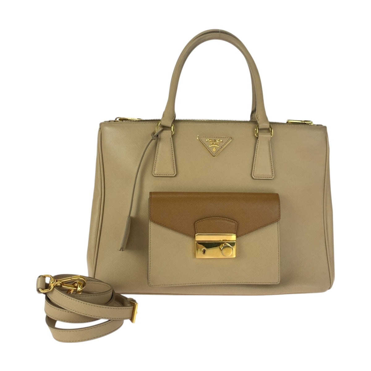 20137
PRADA プラダ サフィアーノ 三角ロゴプレート ベージュ ゴールド金具 レザー BN2674 ショルダーバッグ トートバッグ ハンドバッグ 2way レディース ABP57