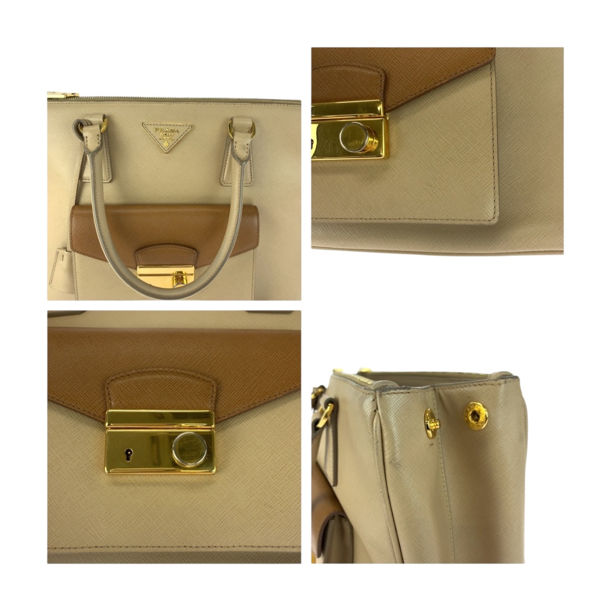 20137
PRADA プラダ サフィアーノ 三角ロゴプレート ベージュ ゴールド金具 レザー BN2674 ショルダーバッグ トートバッグ ハンドバッグ 2way レディース ABP57