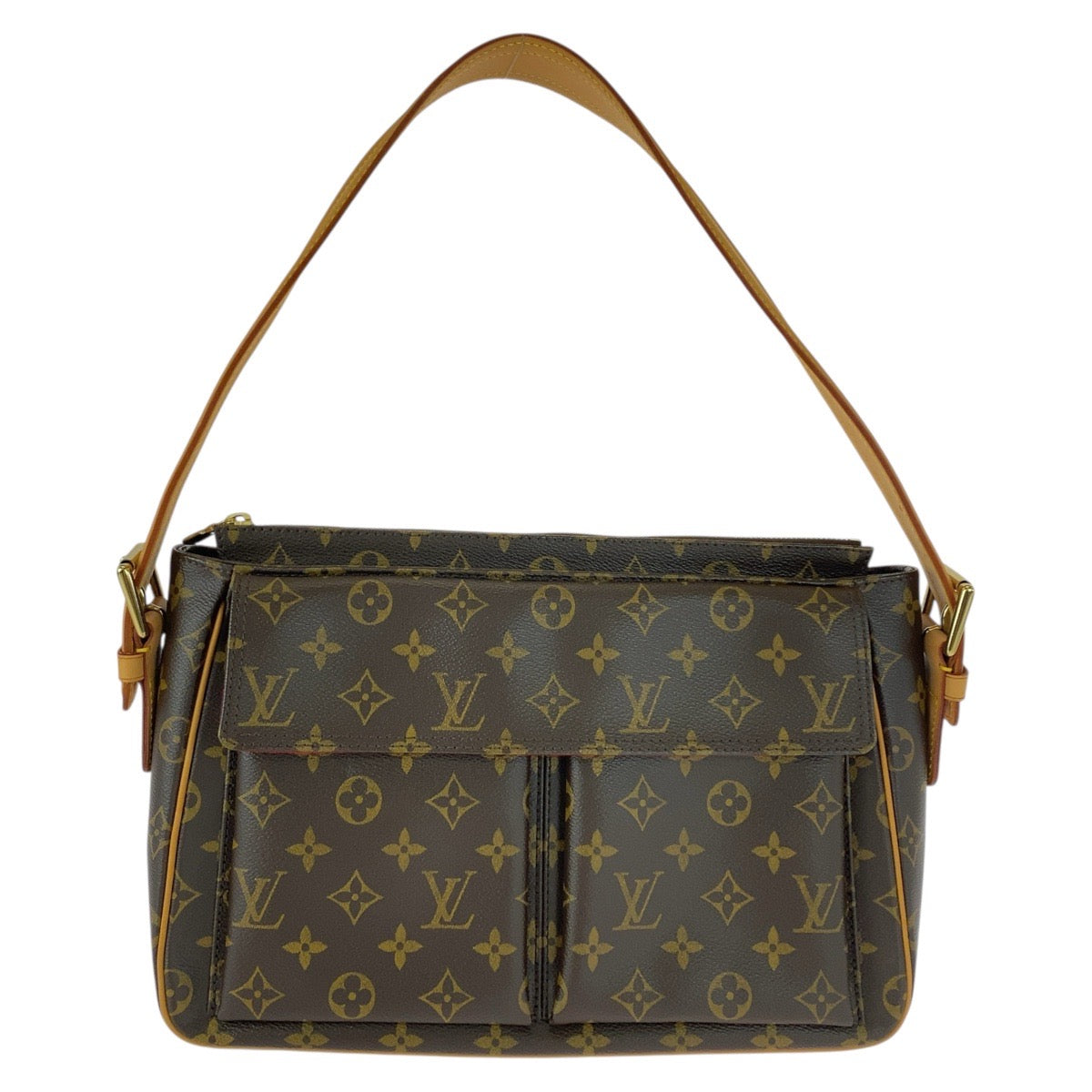20670
LOUIS VUITTON ルイヴィトン モノグラム ヴィバシテGM ブラウン ベージュ ゴールド金具 PVC / レザー M51163 ショルダーバッグ レディース A128