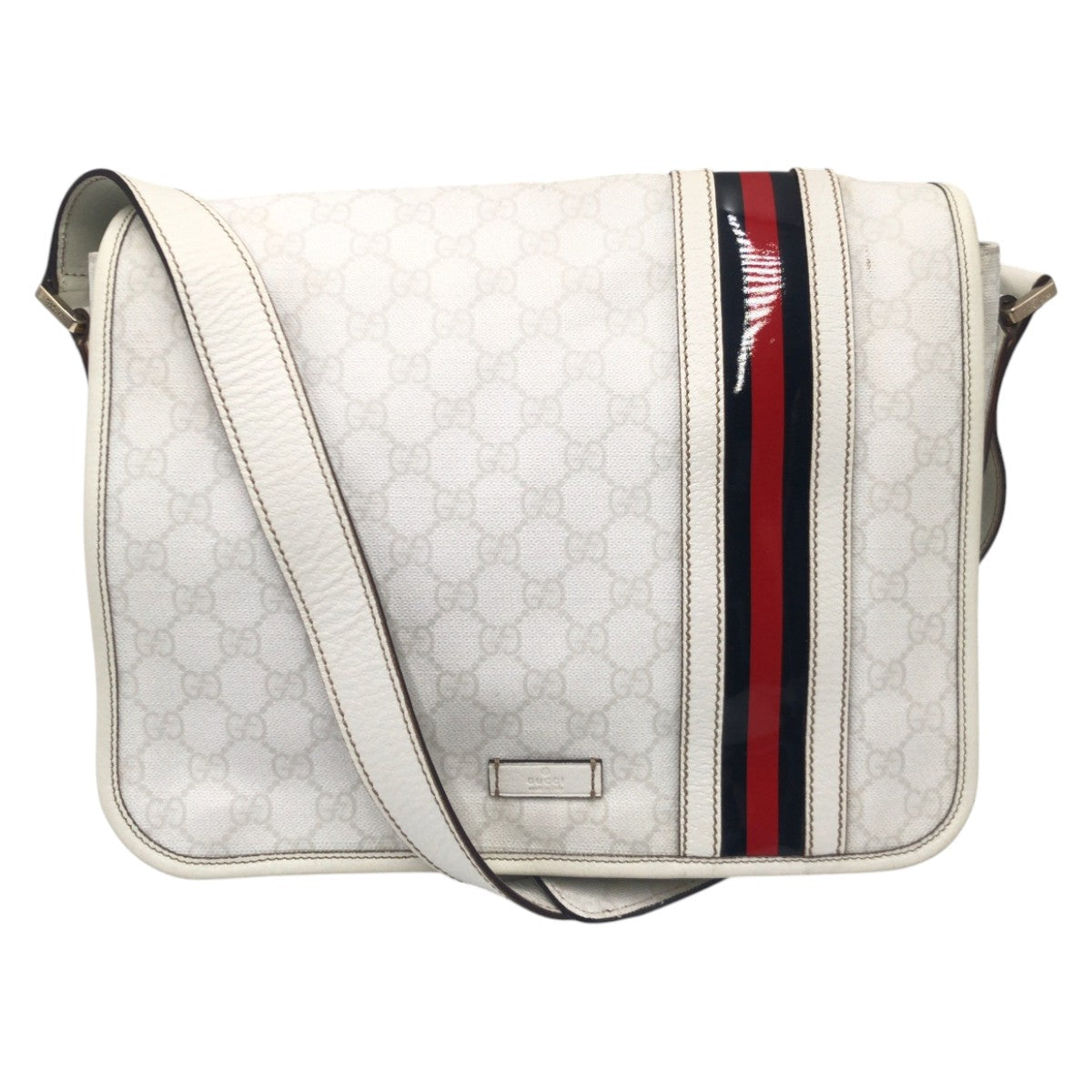 20679
GUCCI Sherry Line White Leather 145844 Shoulder Bag Messenger Bag Unisex Men's AB35