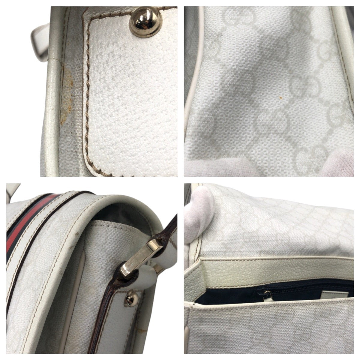 20679
GUCCI Sherry Line White Leather 145844 Shoulder Bag Messenger Bag Unisex Men's AB35