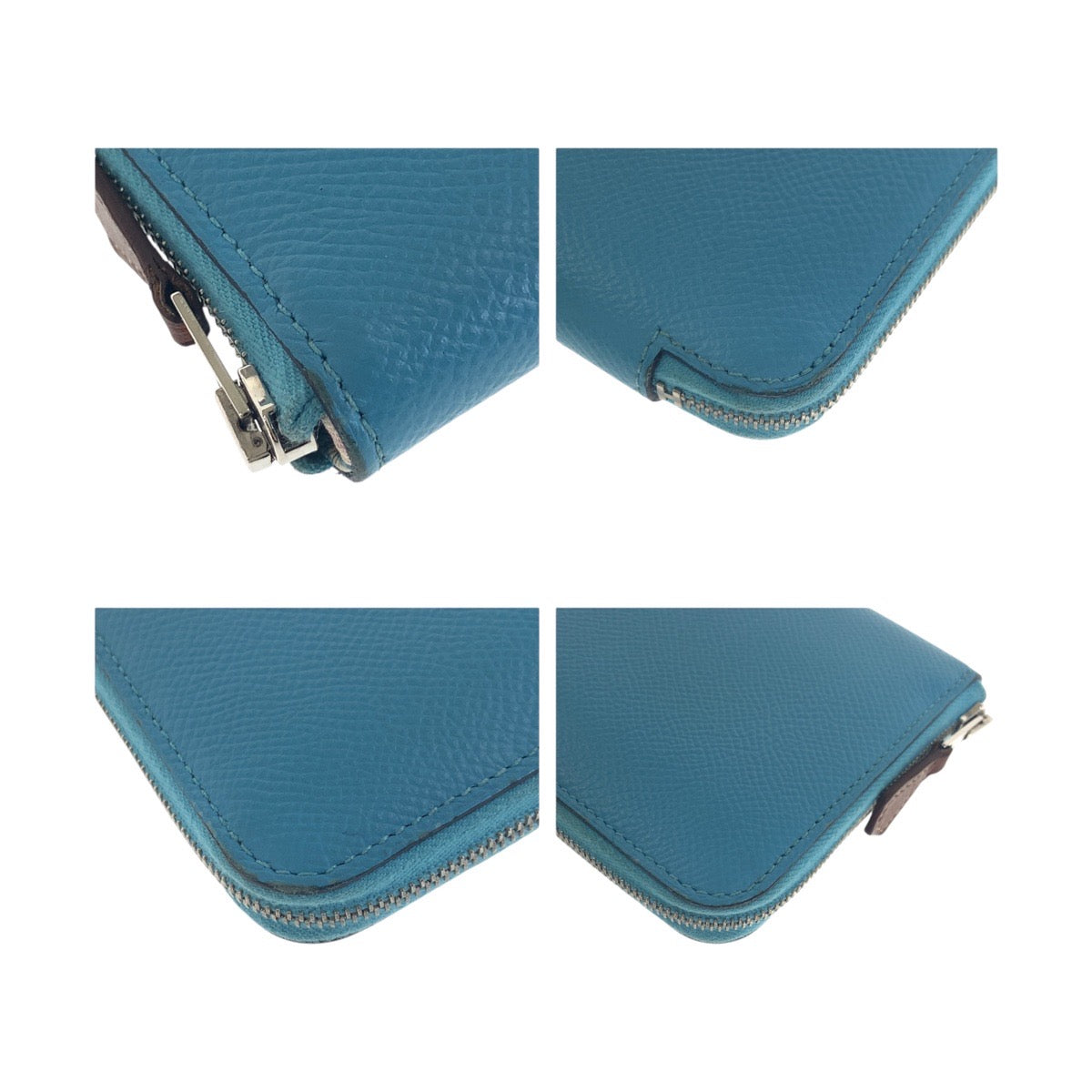 20681
HERMES エルメス アザップ コンパクト シルクイン ブルー シルバー金具 レザー / シルク 折財布 コインケース 小銭入れ D刻印 レディース ABP66