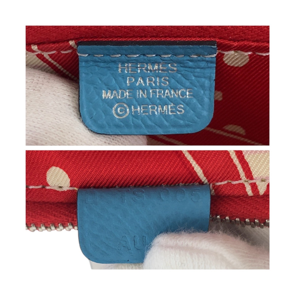 20681
HERMES エルメス アザップ コンパクト シルクイン ブルー シルバー金具 レザー / シルク 折財布 コインケース 小銭入れ D刻印 レディース ABP66