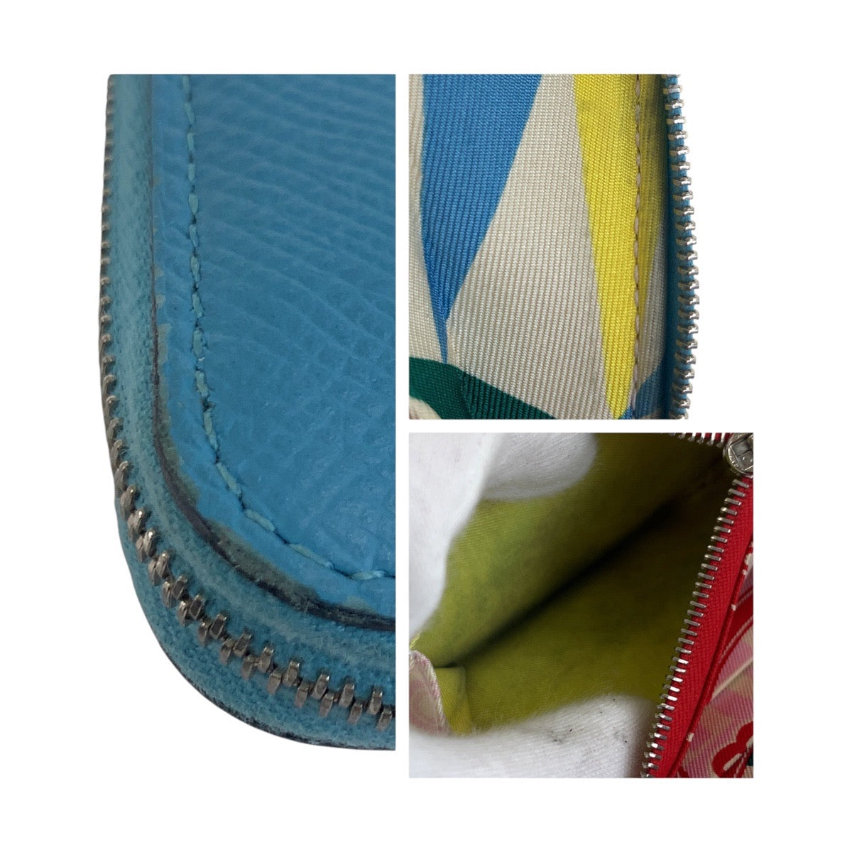 20681
HERMES エルメス アザップ コンパクト シルクイン ブルー シルバー金具 レザー / シルク 折財布 コインケース 小銭入れ D刻印 レディース ABP66