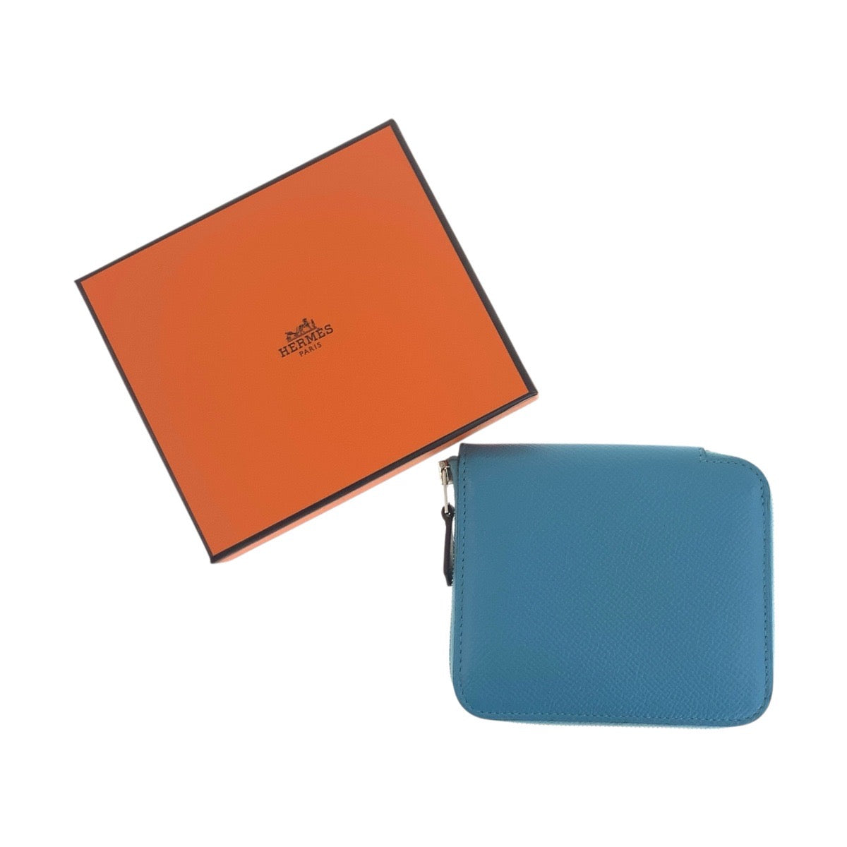 20681
HERMES エルメス アザップ コンパクト シルクイン ブルー シルバー金具 レザー / シルク 折財布 コインケース 小銭入れ D刻印 レディース ABP66