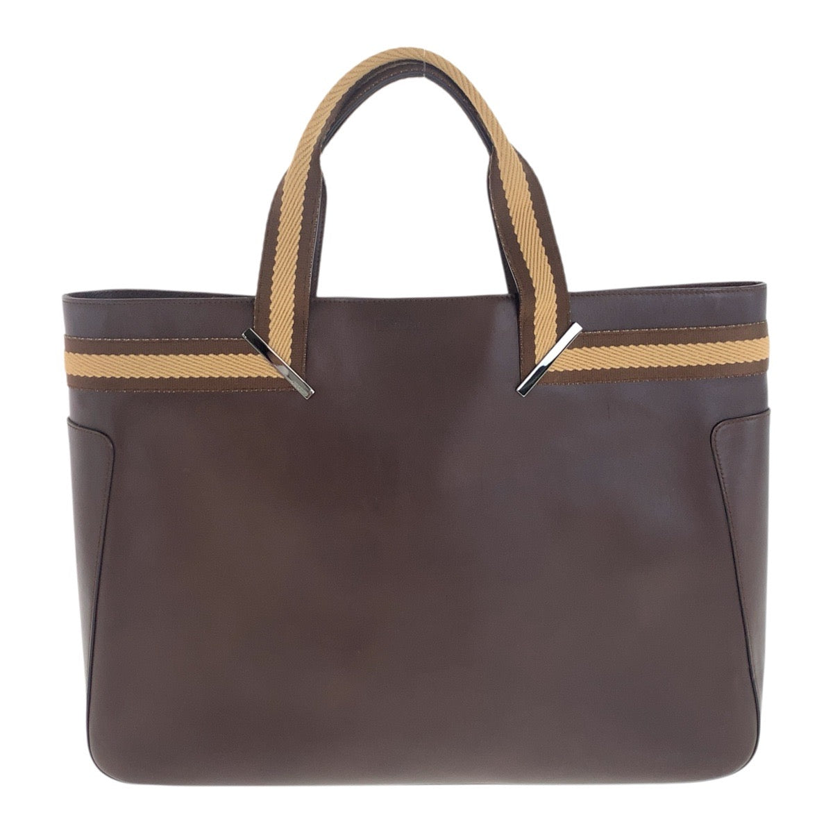 20685
GUCCI Sherry Line Brown Beige Silver Hardware Leather 002.1134 Tote Bag Handbag Women's ABP36