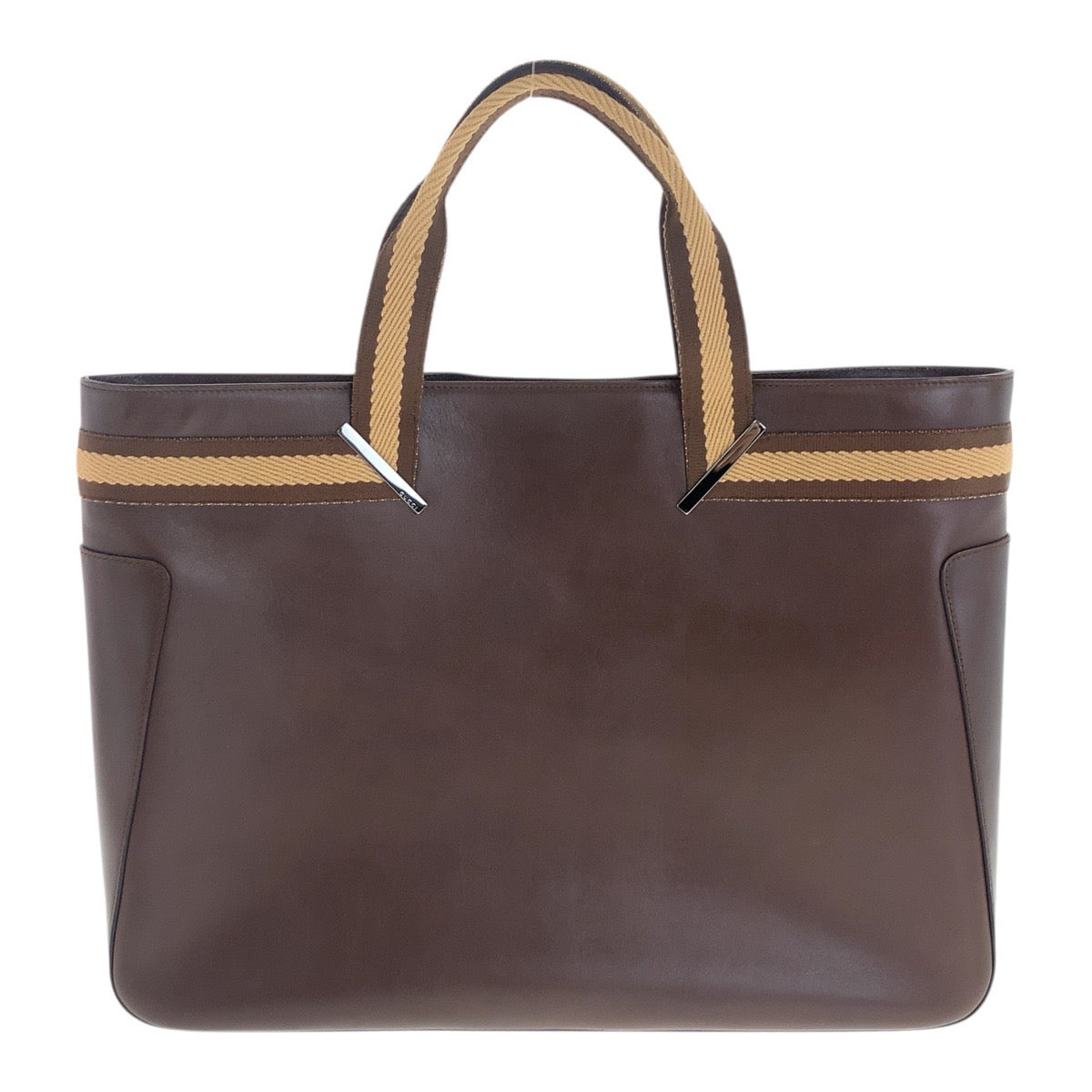 20685
GUCCI Sherry Line Brown Beige Silver Hardware Leather 002.1134 Tote Bag Handbag Women's ABP36