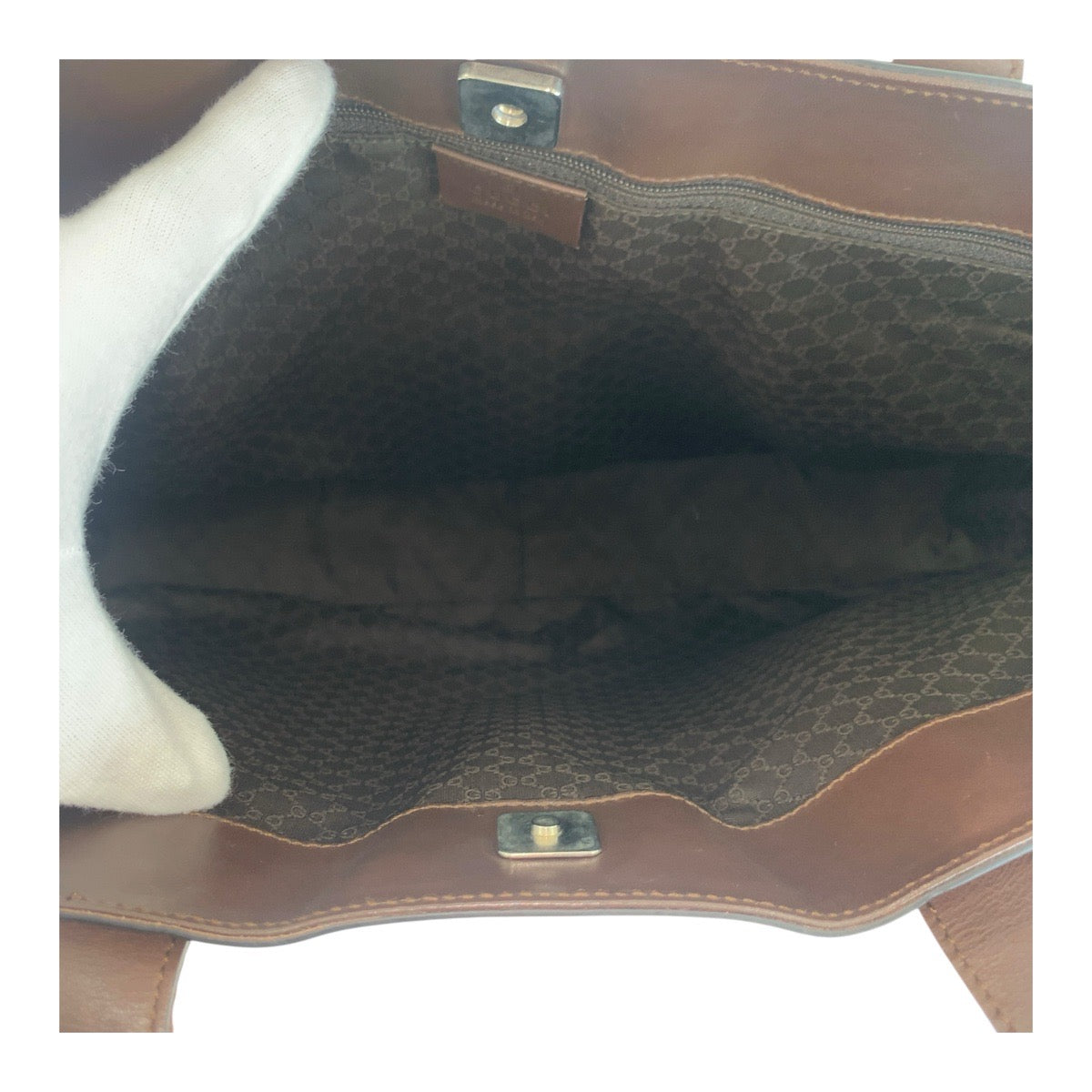 20685
GUCCI Sherry Line Brown Beige Silver Hardware Leather 002.1134 Tote Bag Handbag Women's ABP36