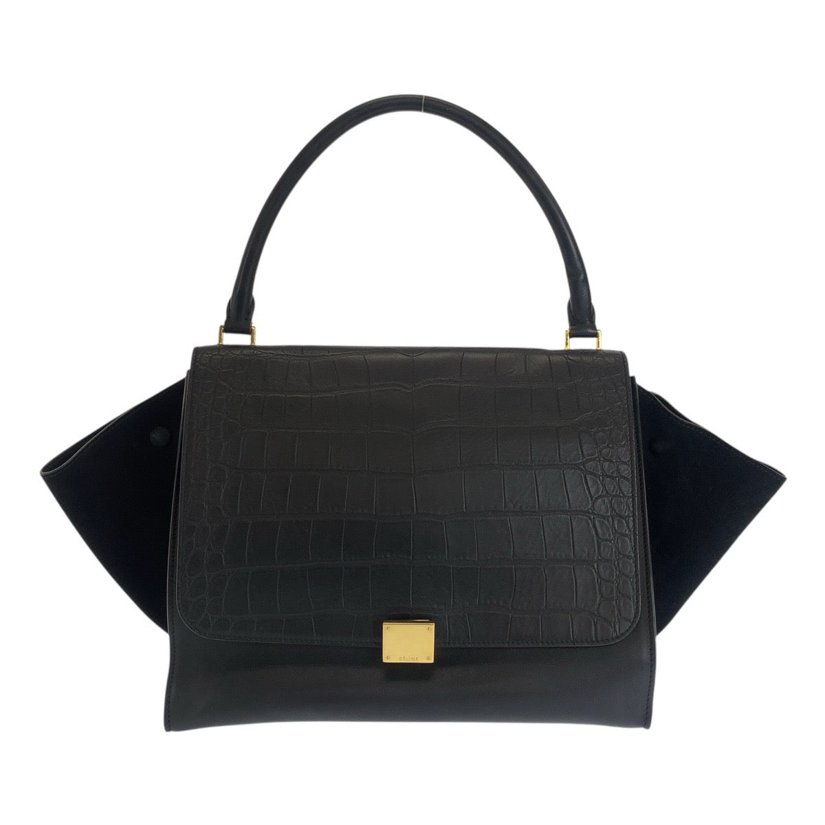 20686
CELINE セリーヌ トラペーズ 型押し ブラック 黒 ゴールド金具 レザー ショルダーバッグ ハンドバッグ レディース ABP54