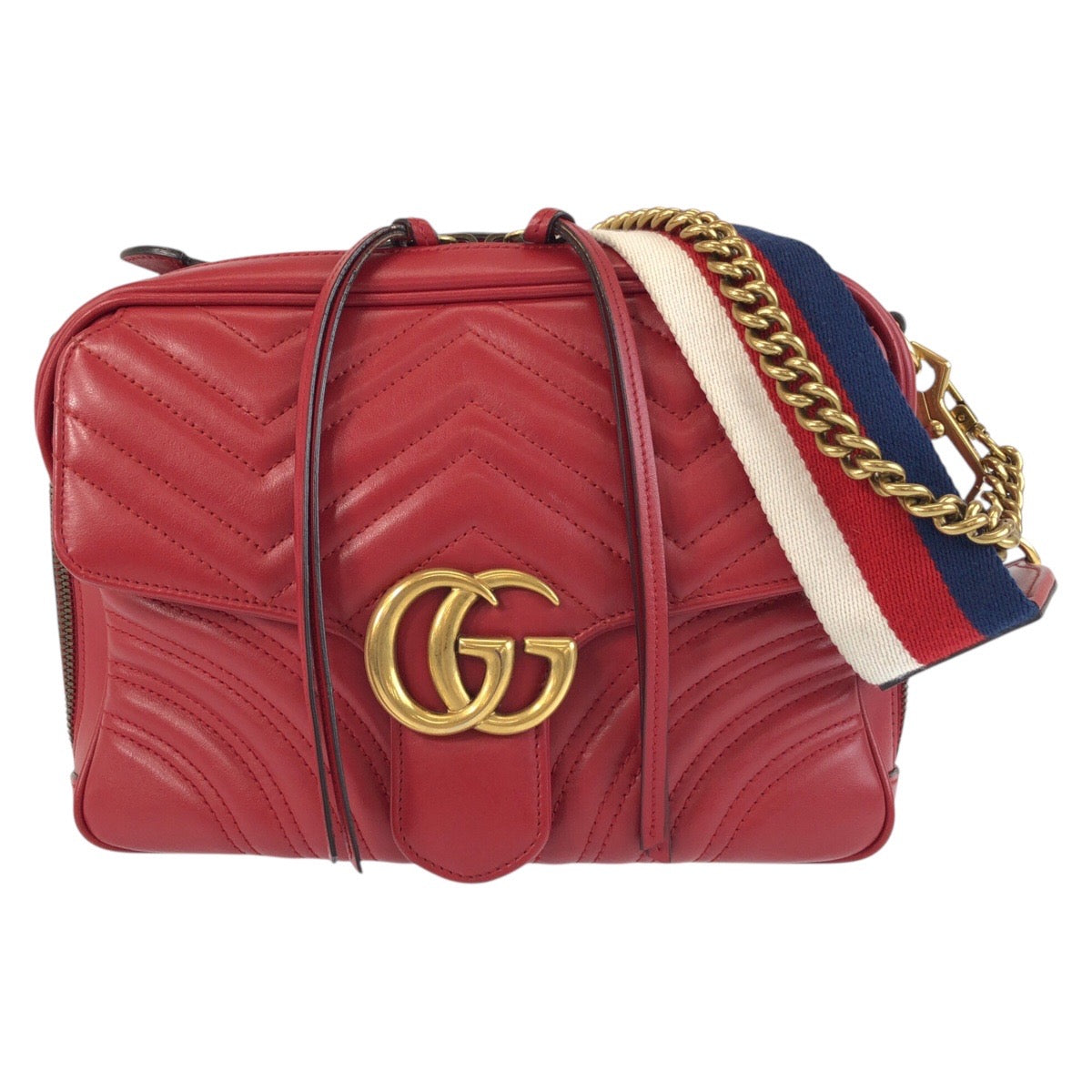 20692
GUCCI グッチ GGマーモント レッド ゴールド金具 レザー 498100 ショルダーバッグ ポシェット レディース A100