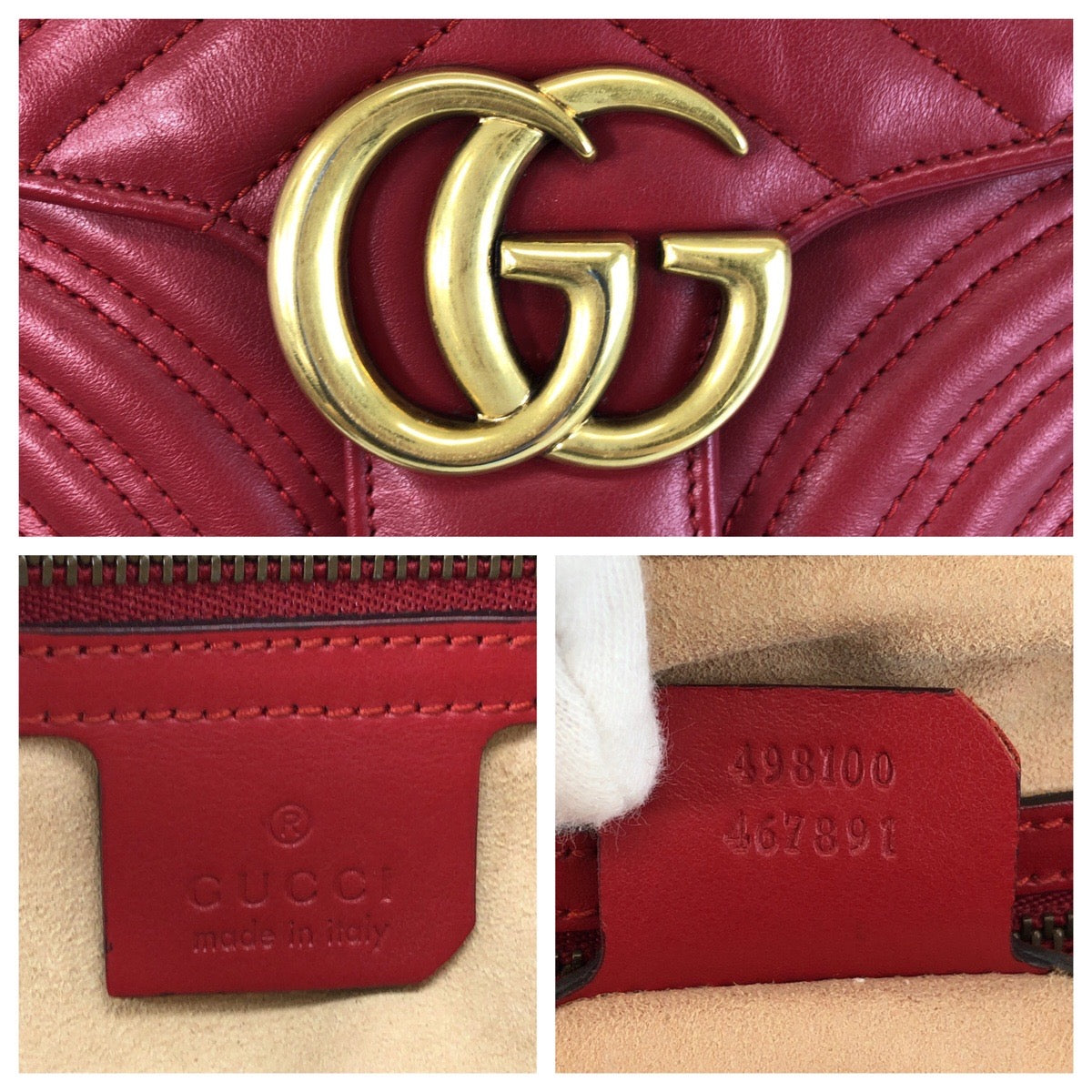 20692
GUCCI グッチ GGマーモント レッド ゴールド金具 レザー 498100 ショルダーバッグ ポシェット レディース A100