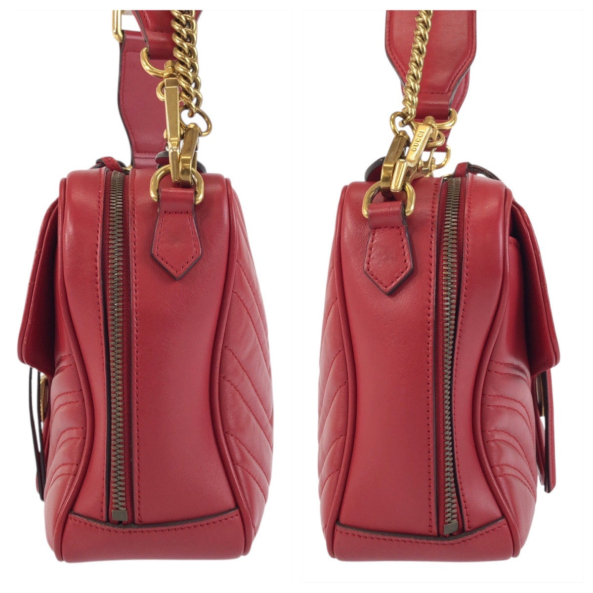 20692
GUCCI グッチ GGマーモント レッド ゴールド金具 レザー 498100 ショルダーバッグ ポシェット レディース A100