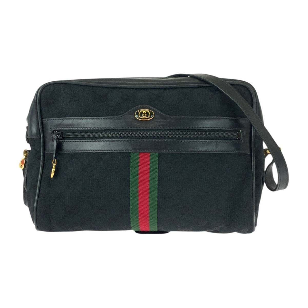 20693
GUCCI Vintage Old Gucci Sherry Line Black Gold Hardware GG Canvas / Leather 37 0124071 Shoulder Bag Pochette Ladies AB42