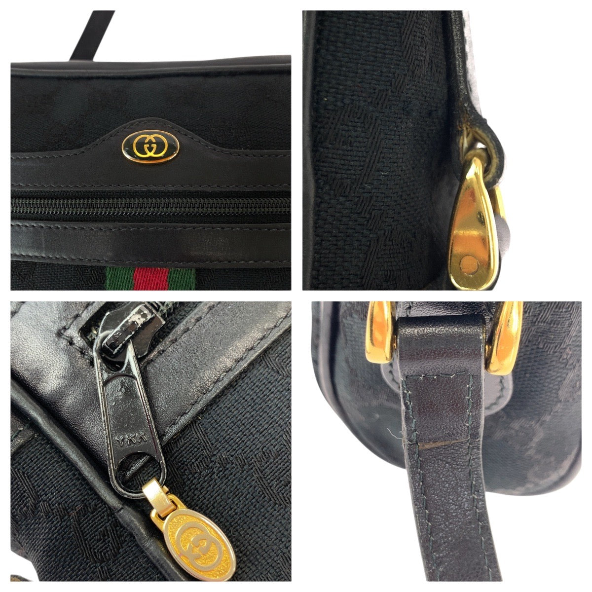 20693
GUCCI Vintage Old Gucci Sherry Line Black Gold Hardware GG Canvas / Leather 37 0124071 Shoulder Bag Pochette Ladies AB42
