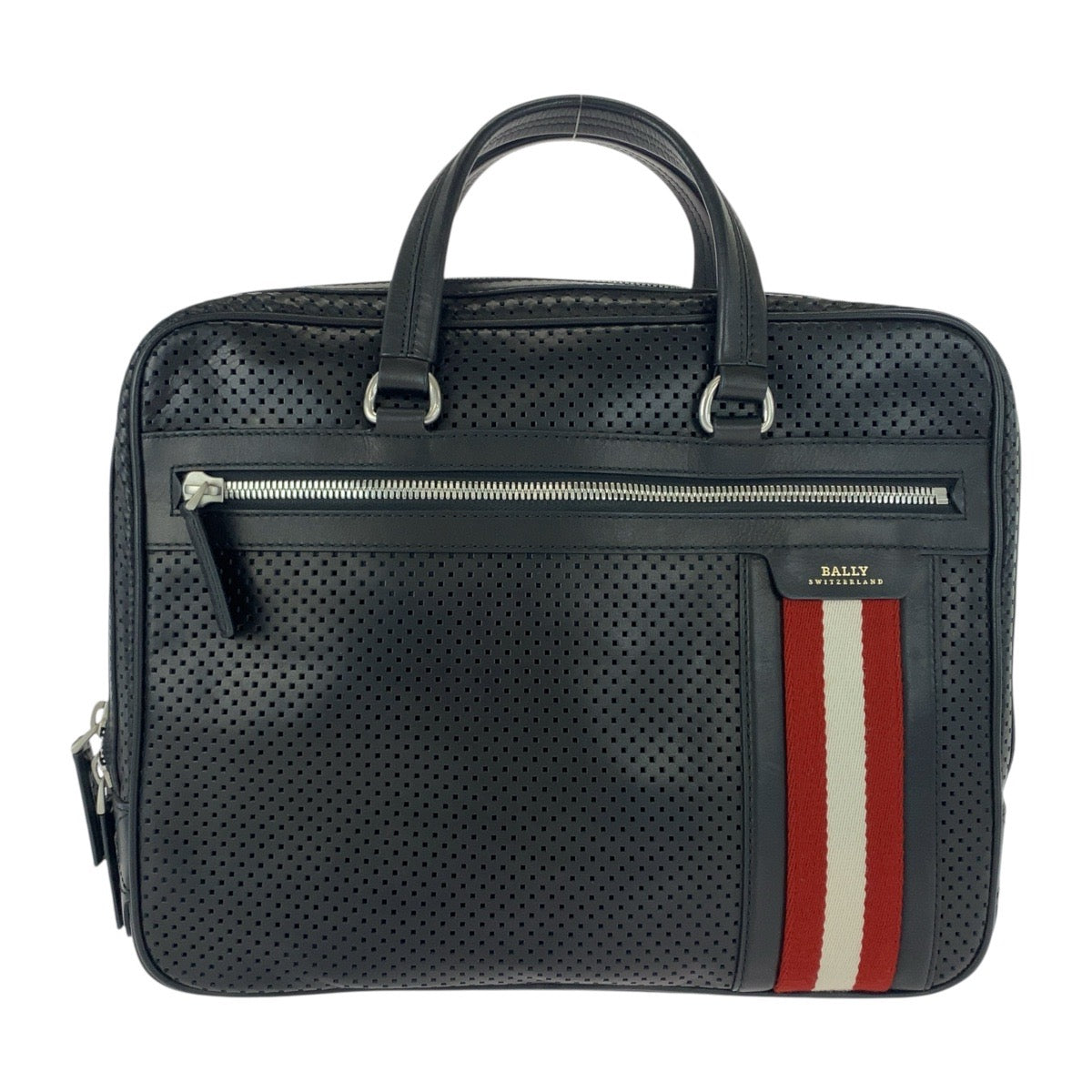 20698
BALLY Trainspotting Perforated Black Leather Briefcase with Silver Hardware HVLK A40