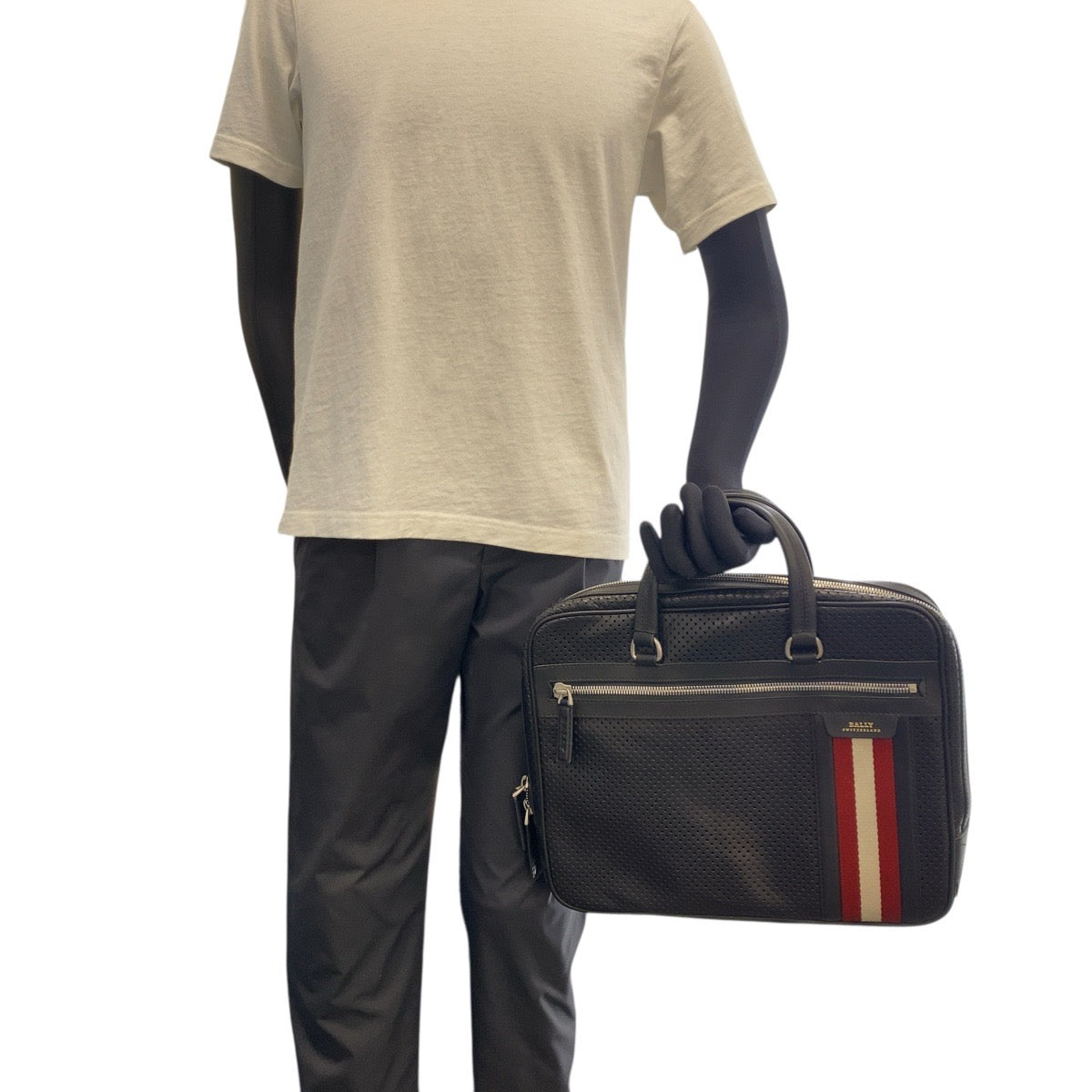 20698
BALLY Trainspotting Perforated Black Leather Briefcase with Silver Hardware HVLK A40