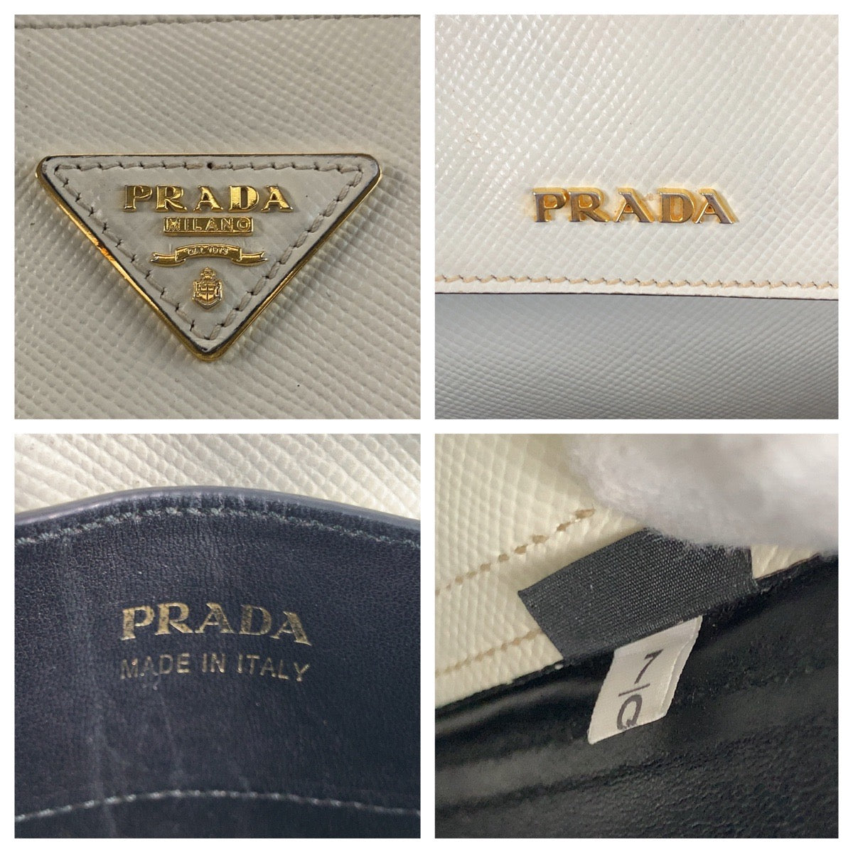 20699
PRADA プラダ サフィアーノ 三角ロゴプレート アイボリー ゴールド金具 レザー トートバッグ ハンドバッグ ショルダーバッグ レディース AB48