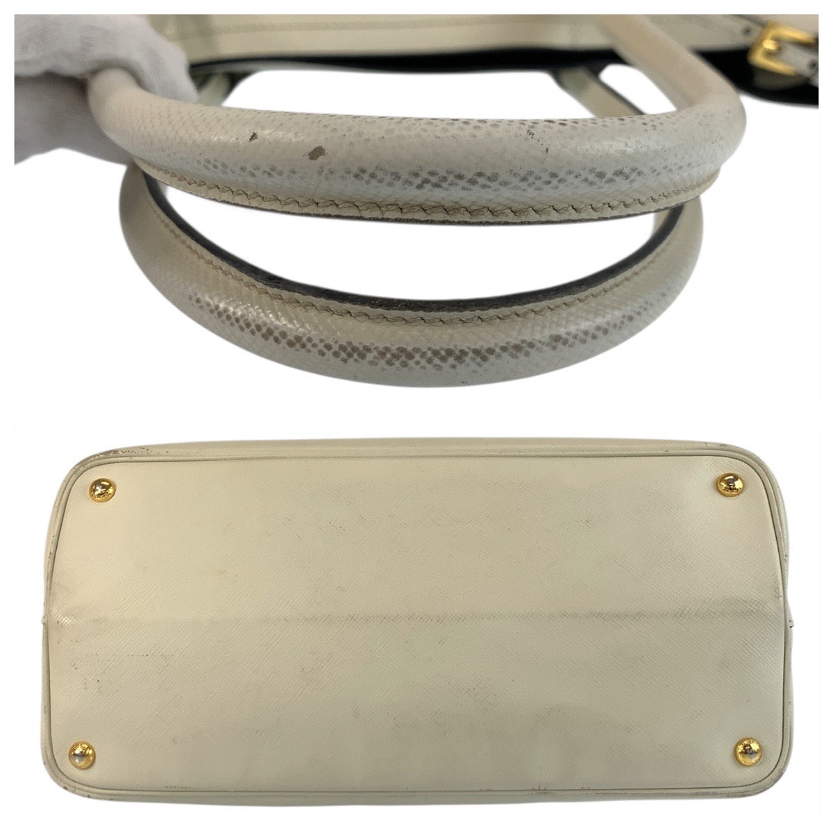 20699
PRADA プラダ サフィアーノ 三角ロゴプレート アイボリー ゴールド金具 レザー トートバッグ ハンドバッグ ショルダーバッグ レディース AB48