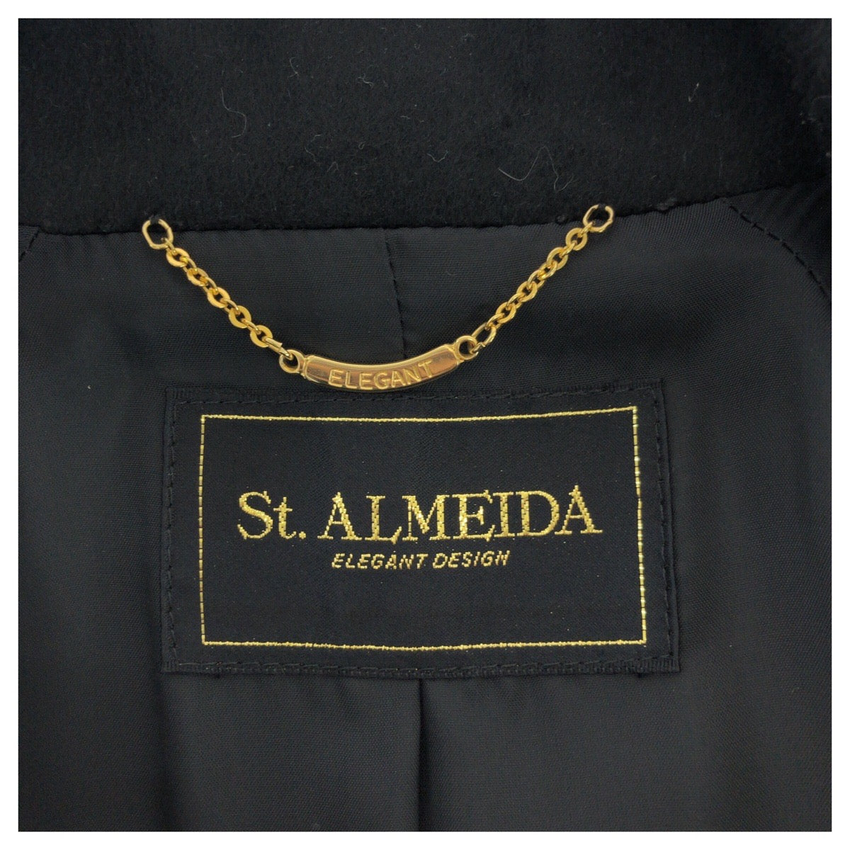 20717
St.ALMEIDA セントアルメイダ サイズ13号 ブラック 黒 ゴールド金具 カシミヤ C-GH-5624 トレンチコート レディース ABP4