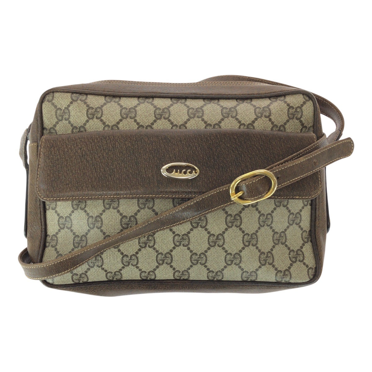20724
GUCCI グッチ ヴィンテージ オールドグッチ ブラウン ゴールド金具 GGスプリームキャンバス / レザー ショルダーバッグ ポシェット レディース AB18