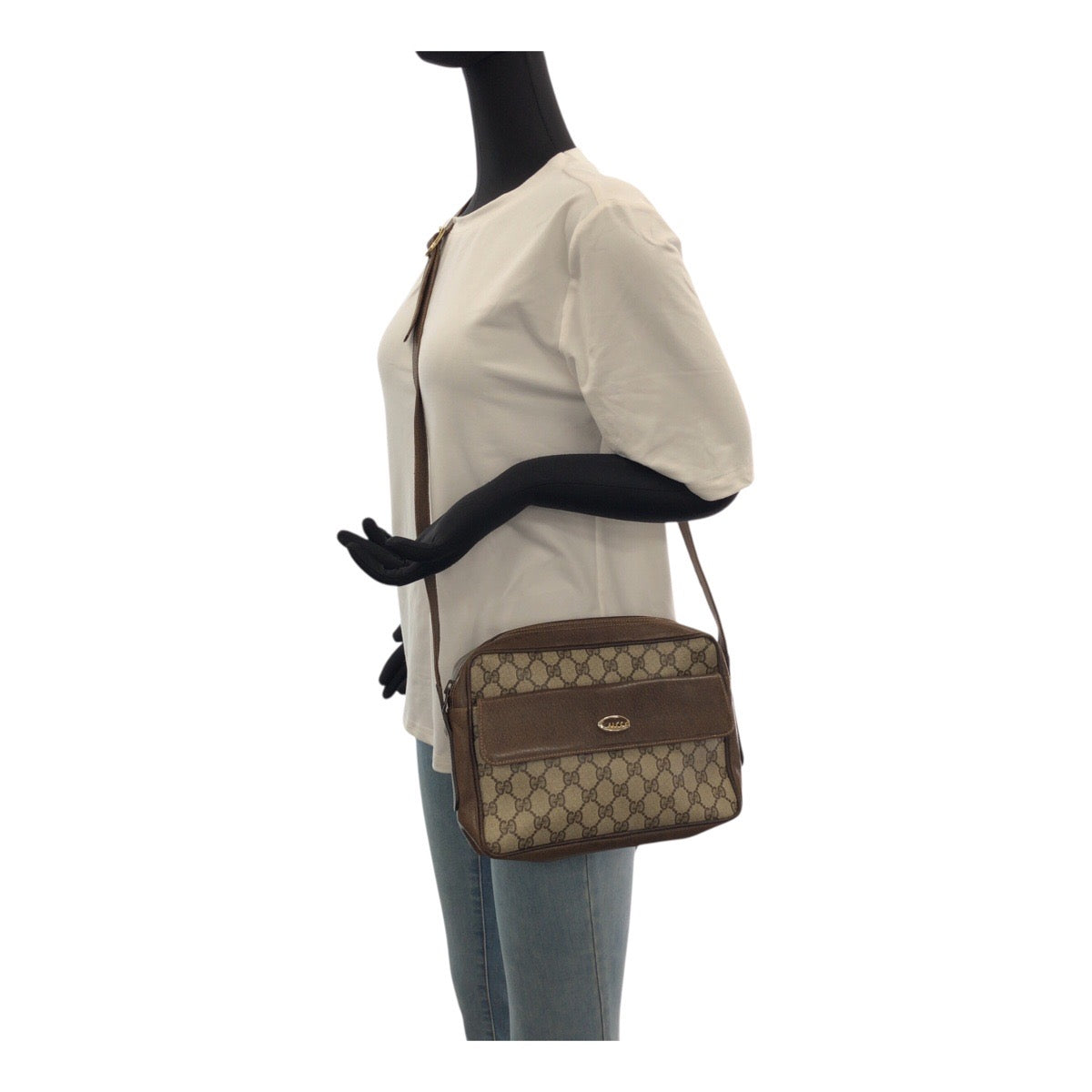 20724
GUCCI グッチ ヴィンテージ オールドグッチ ブラウン ゴールド金具 GGスプリームキャンバス / レザー ショルダーバッグ ポシェット レディース AB18