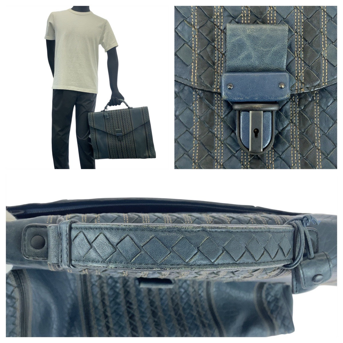 20730
BOTTEGAVENETA ボッテガヴェネタ イントレチャート ネイビー ブラック レザー BO1375306V ビジネスバッグ ブリーフケース メンズ ABP75