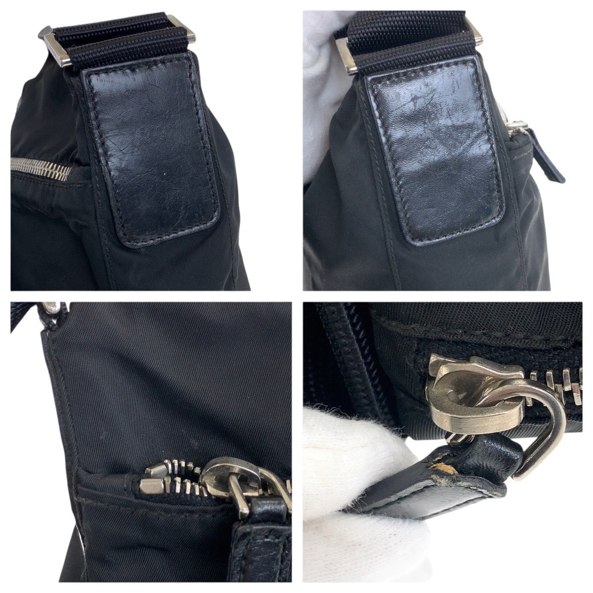 20731
PRADA プラダ テスート 三角ロゴプレート ブラック 黒 シルバー金具 ナイロン / レザー ショルダーバッグ ポシェット レディース ABP36