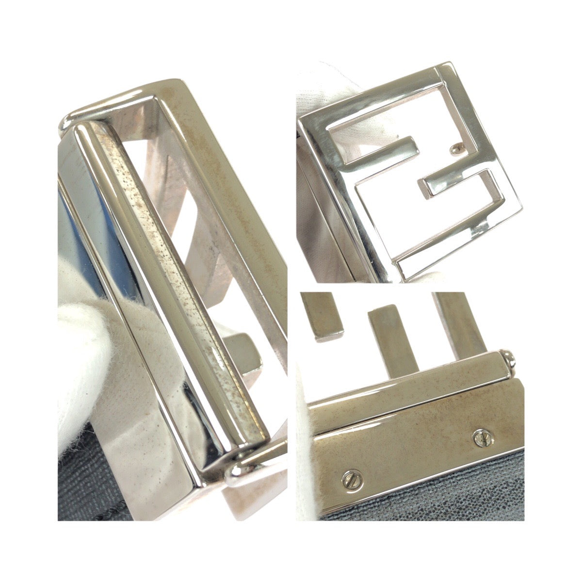 20742
FENDI フェンディ FFロゴ ズッカ柄 リバーシブルベルト ブラック 黒 シルバー金具 レザー ベルト メンズ ABP20