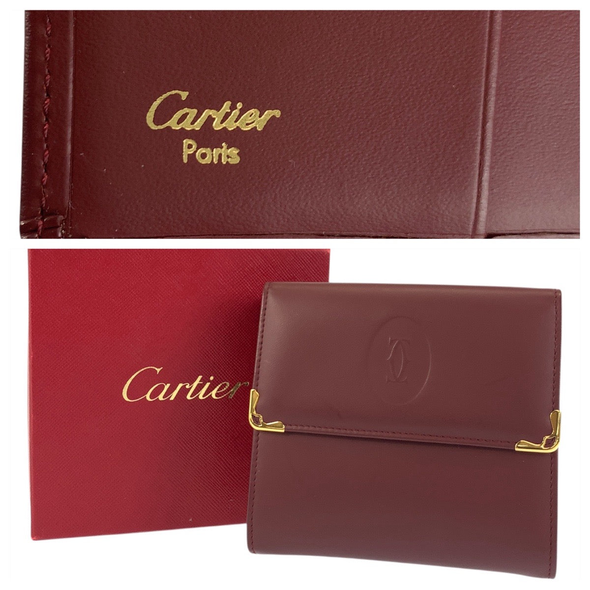 20752
CARTIER カルティエ マストライン ボルドー ゴールド金具 レザー 折財布 コンパクトウォレット レディース SA28