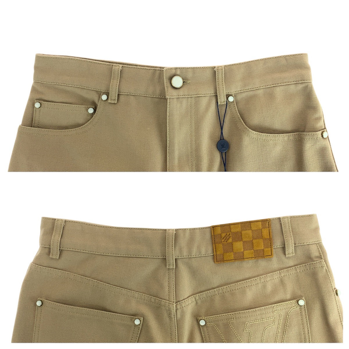 20756
LOUIS VUITTON ルイヴィトン 25SS ロゴステッチワークデニムパンツ サイズ46 ベージュ コットン / レザー RM251MQ LPJ HSP47W その他ボトムス 長ズボン メンズ S80