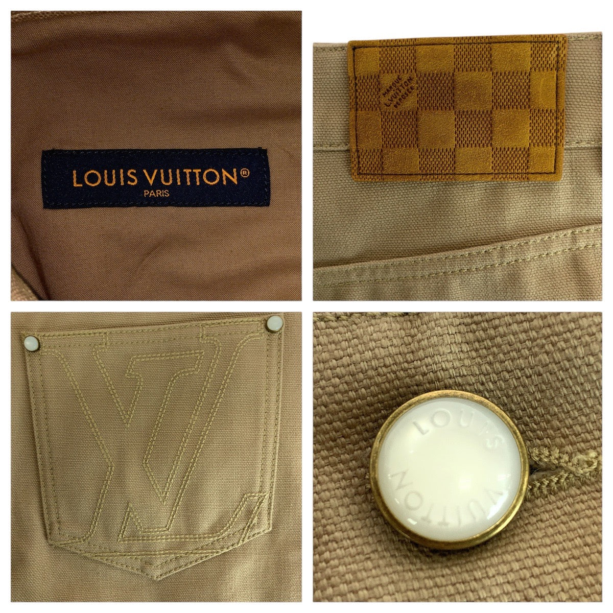 20756
LOUIS VUITTON ルイヴィトン 25SS ロゴステッチワークデニムパンツ サイズ46 ベージュ コットン / レザー RM251MQ LPJ HSP47W その他ボトムス 長ズボン メンズ S80