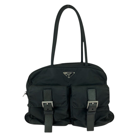 20759
PRADA プラダ テスート 三角ロゴプレート ブラック 黒 シルバー金具 ナイロン / レザー ハンドバック トートバッグ レディース AB20