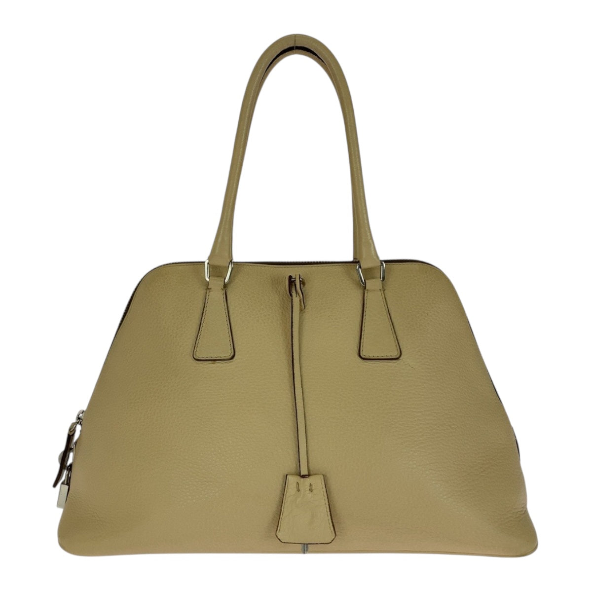 20761
PRADA プラダ サフィアーノ 三角ロゴプレート ベージュ シルバー金具 レザー ハンドバッグ ショルダーバッグ レディース ABP40