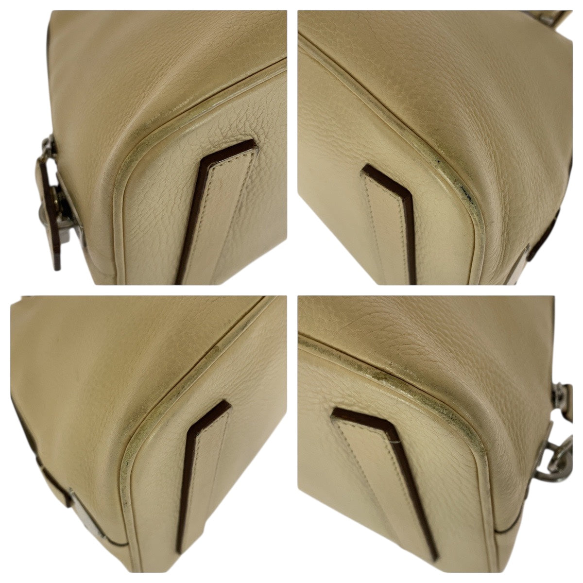 20761
PRADA プラダ サフィアーノ 三角ロゴプレート ベージュ シルバー金具 レザー ハンドバッグ ショルダーバッグ レディース ABP40