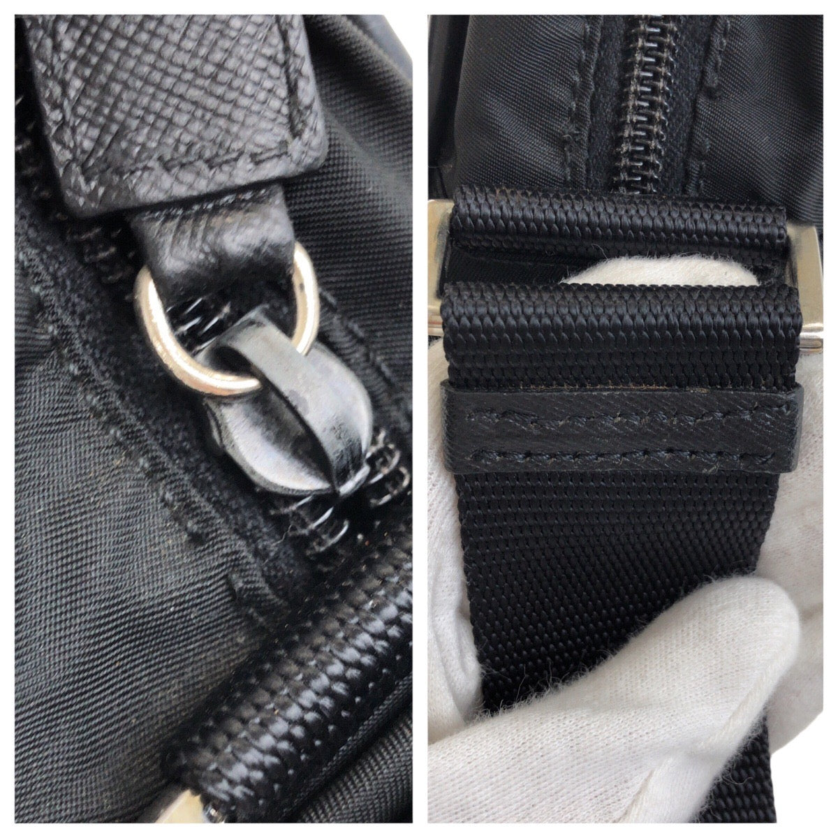 20762
PRADA Tessuto Triangle Logo Plate Black Silver Hardware Nylon Shoulder Bag Messenger Bag Ladies ABP40