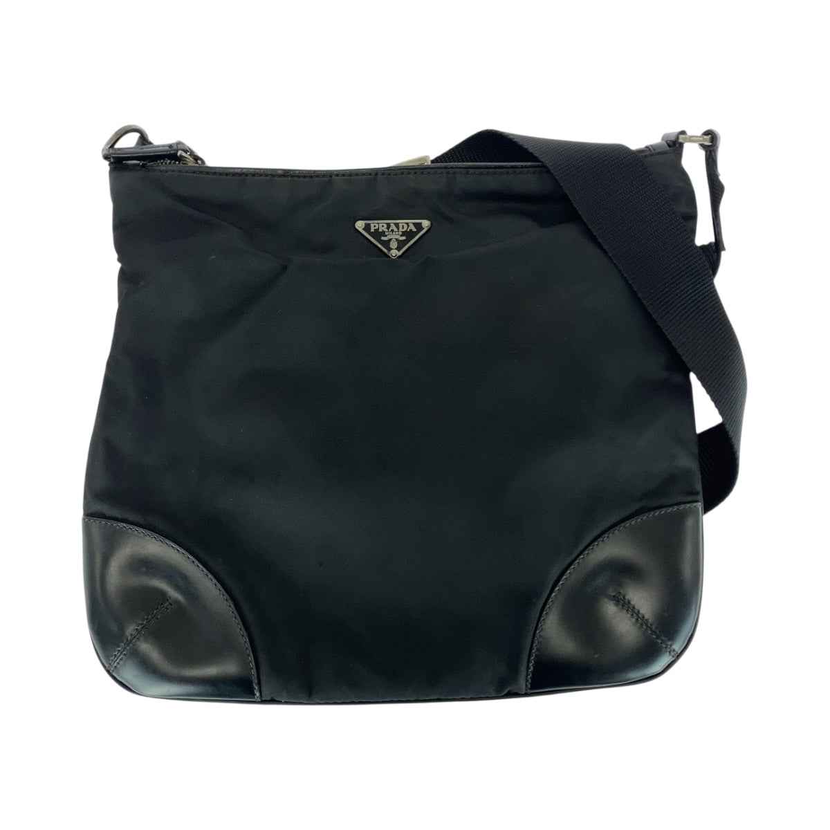 20765
PRADA プラダ テスート 三角ロゴプレート ブラック 黒 シルバー金具 ナイロン / レザー ショルダーバッグ メッセンジャーバッグ レディース ABP35